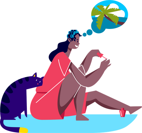 Woman dreaming of tropical vacation Illustration
