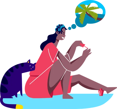 Woman dreaming of tropical vacation  Illustration