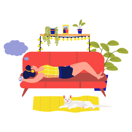 Woman dreaming while lying on couch  Illustration