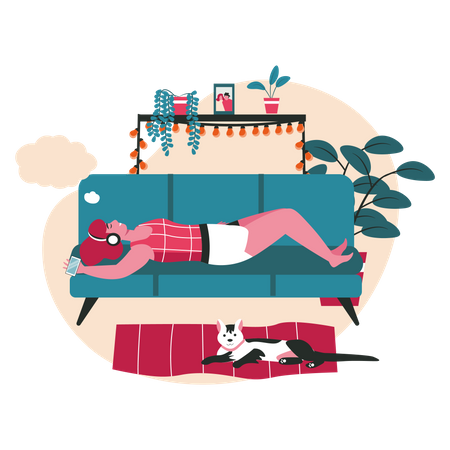 Woman dreaming while lying on couch  Illustration