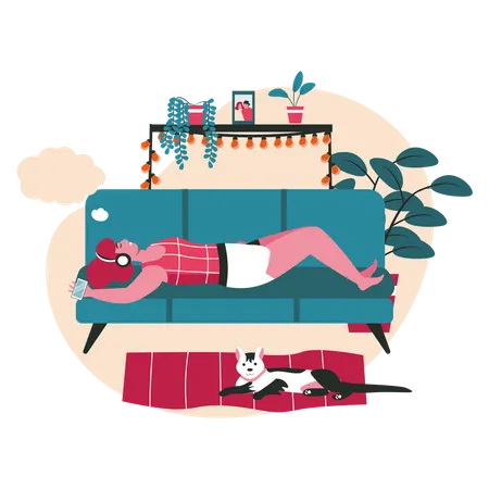 Woman dreaming while lying on couch  Illustration