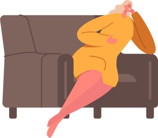Woman dreaming while sitting on couch Illustration