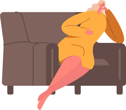Woman dreaming while sitting on couch  Illustration