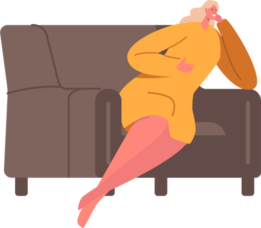 Woman dreaming while sitting on couch  Illustration