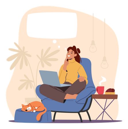 Woman Dreaming While Working Illustration