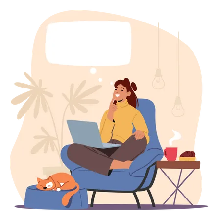 Woman Dreaming While Working  Illustration