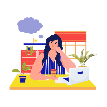 Woman dreaming while working  Illustration