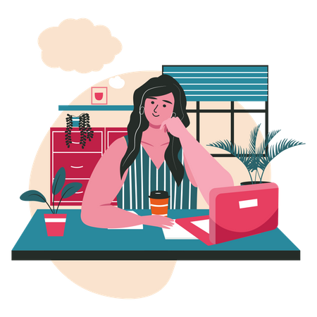 Woman dreaming while working  Illustration