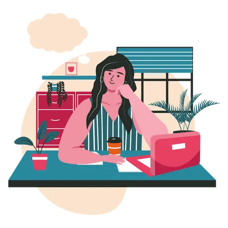 Woman dreaming while working  Illustration