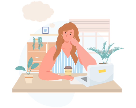 Woman dreaming while working  Illustration