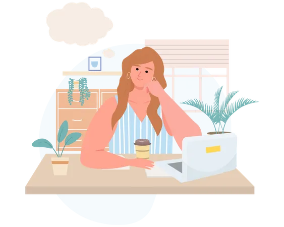 Woman dreaming while working  Illustration