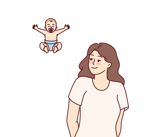 Woman dreams of giving birth to child and becoming mother after pregnancy  Illustration