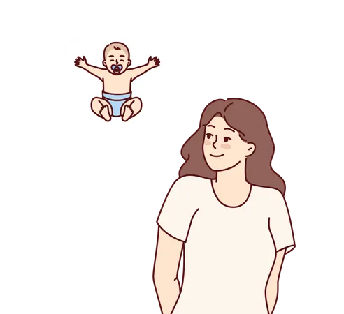 Woman Dreams Of Giving Birth To Child And Becoming Mother For Son Or Daughter After Pregnancy From Husband Girl Dreams Of Getting Pregnant And Giving Birth To Baby Imagining Baby In Diaper Illustration