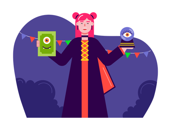 Woman dressed as a fortune teller for Halloween costume party  Illustration