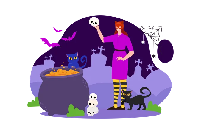 Woman dressed as Halloween witch Illustration
