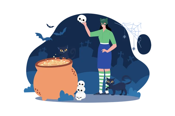 Woman dressed as Halloween witch Illustration