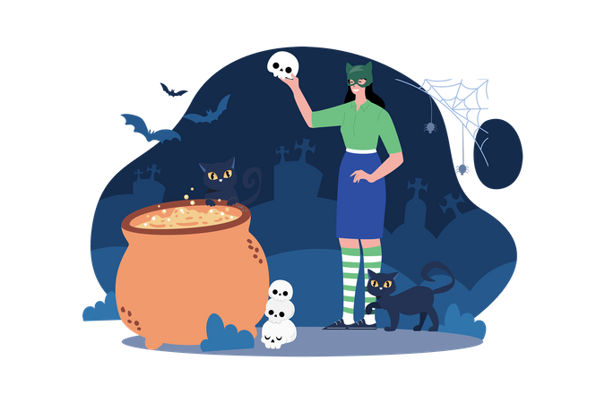 Woman dressed as Halloween witch  Illustration