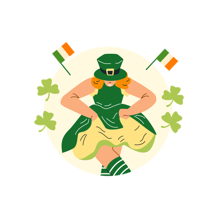 Woman dressed in green leprechaun costume  Illustration