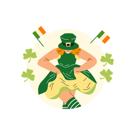 Woman dressed in green leprechaun costume  Illustration