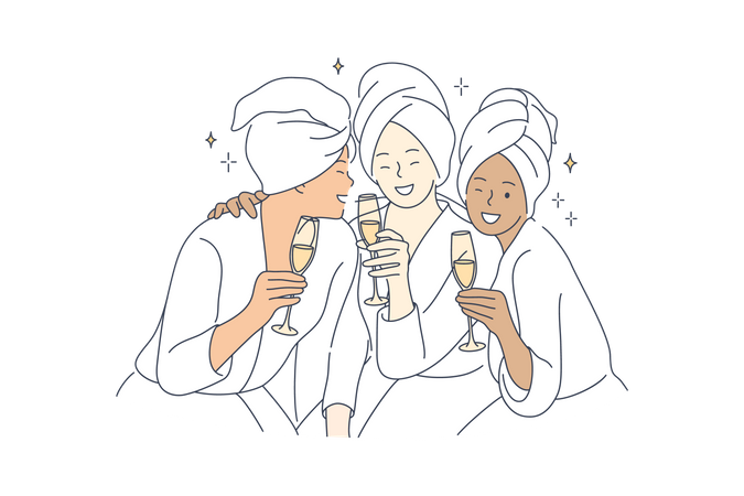 Woman drink alcohol in spa  Illustration