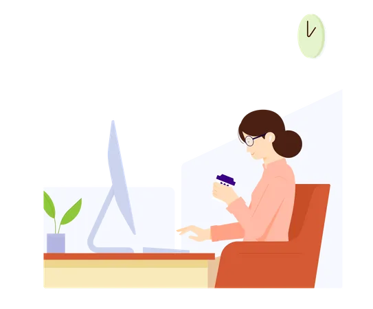 Woman drink coffee during work  Illustration