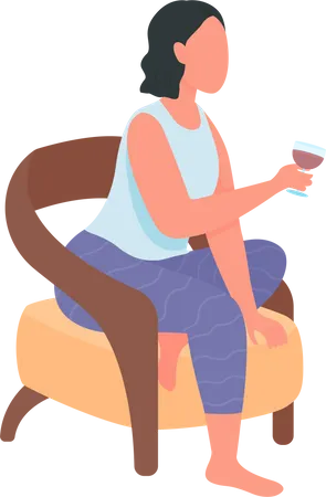 Woman Drinking Woman Flat Color Vector Faceless Character Girl Sit In Armchair With Wineglass Weekend Relaxation Isolated Cartoon Illustration For Web Graphic Design And Animation Illustration