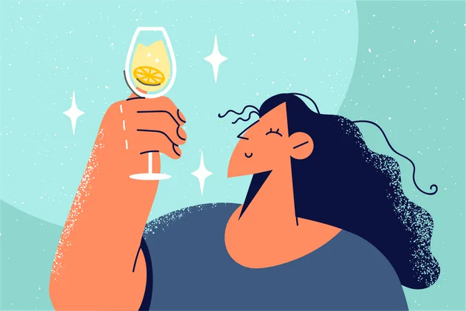 Woman drinking alcohol Illustration