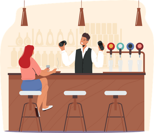 Woman drinking alcohol at bar  Illustration