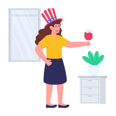 Woman drinking alcohol on independence day  Illustration