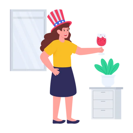 Woman drinking alcohol on independence day  Illustration