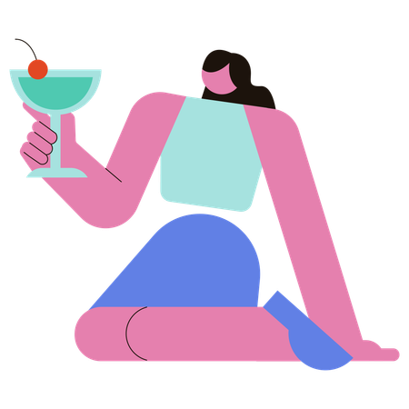 Woman Drinking cocktail  Illustration
