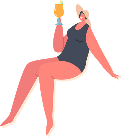 Woman drinking cocktail Illustration