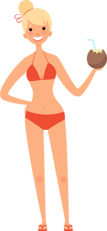 Woman drinking coconut water  Illustration
