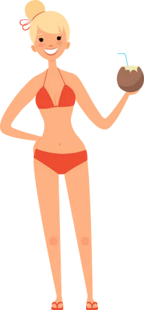 Woman drinking coconut water  Illustration