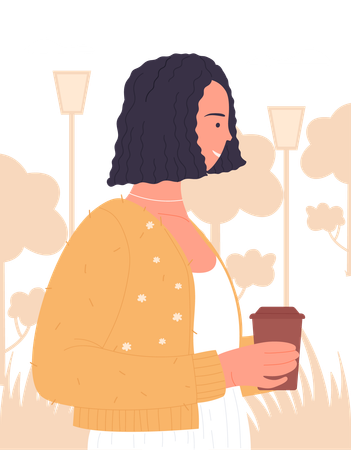 Woman Drinking Coffee  Illustration