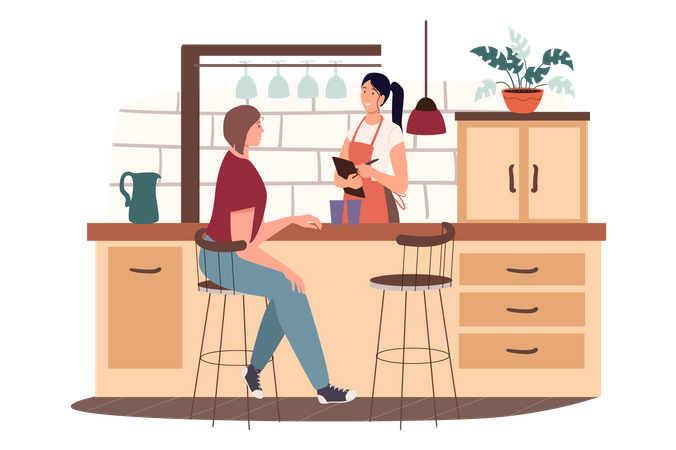 Woman Drinking Coffee  Illustration