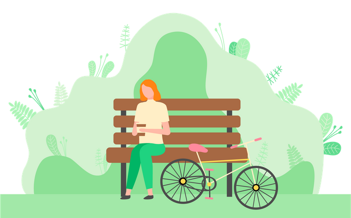 Woman drinking coffee in park  Illustration