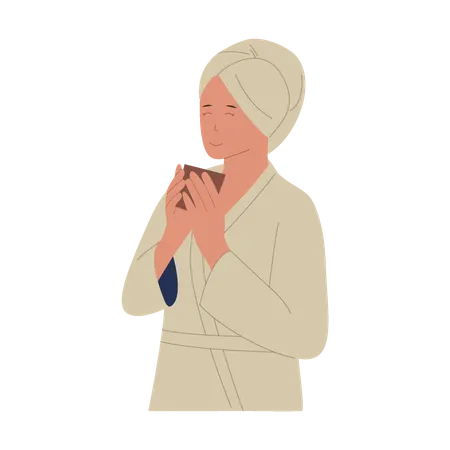 Woman drinking coffee in Spa  Illustration