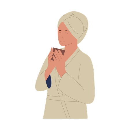 Woman drinking coffee in Spa  Illustration