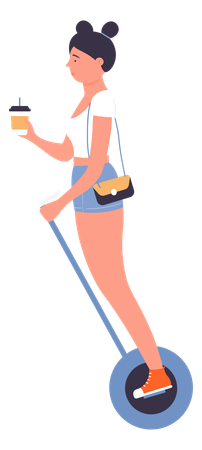 Woman drinking coffee on escooter  Illustration