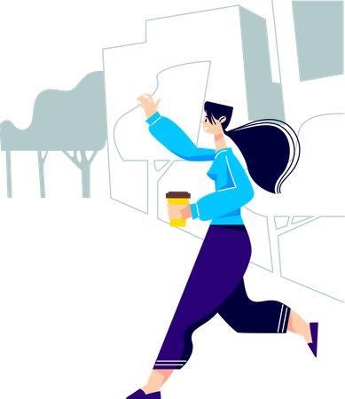Woman drinking coffee while going to work Illustration