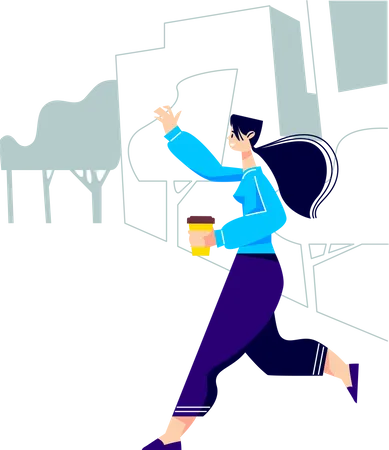 Woman drinking coffee while going to work  Illustration