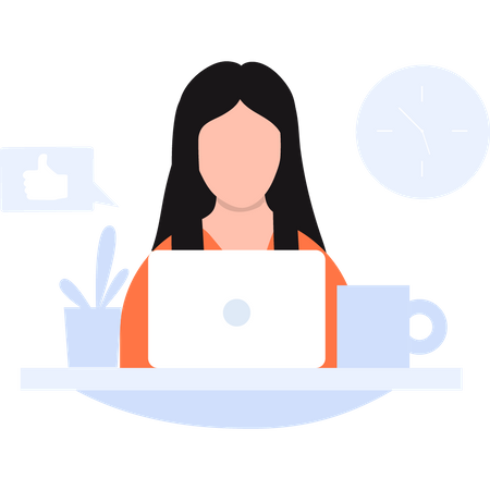 Woman drinking coffee while working Illustration