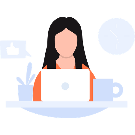 Woman drinking coffee while working  Illustration