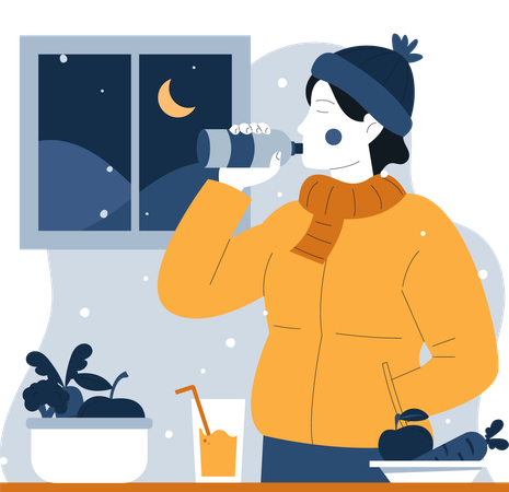 Woman drinking drink  Illustration