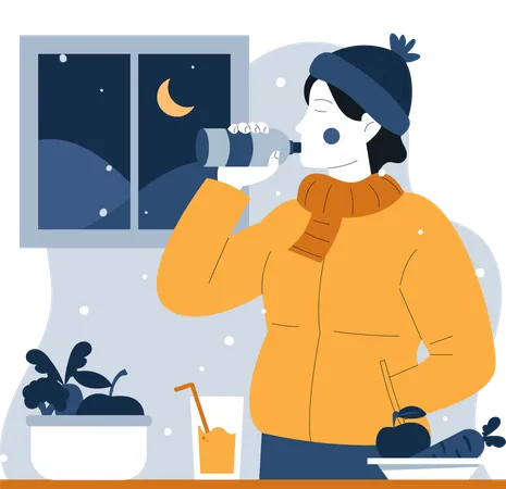 Woman drinking drink  Illustration