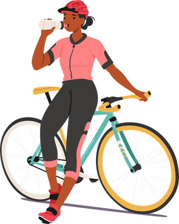 Woman drinking energy drink in race  Illustration