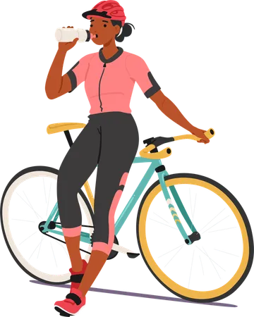 Woman drinking energy drink in race  Illustration