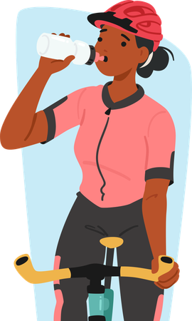 Woman drinking energy drink in race Illustration