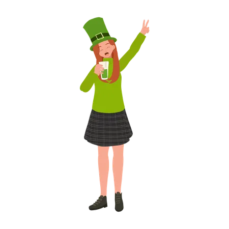 Woman drinking Green Beer  Illustration